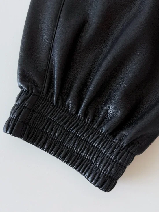 Babaton Faux Leather Jogger Pants Black High Rise Elastic Waist Size XS - Picture 9 of 15